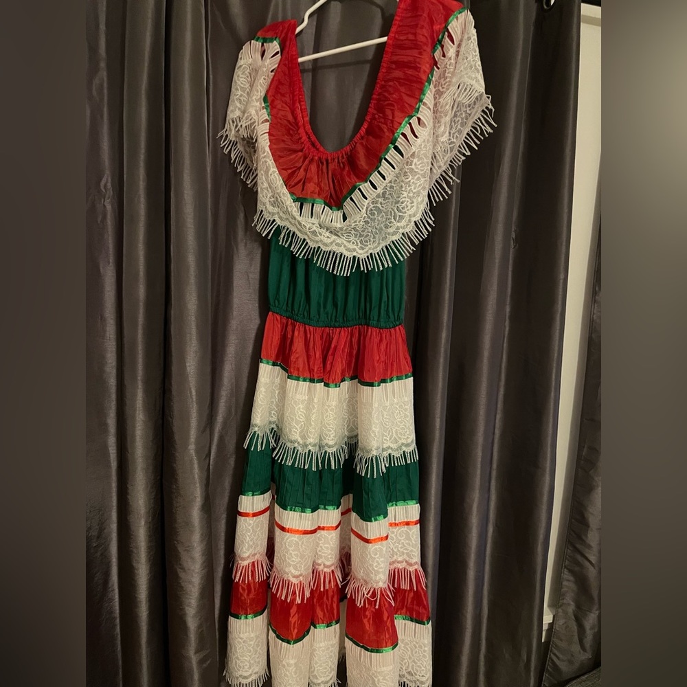 Rare Mexico Mexican Italian dress flag green red white L-XL